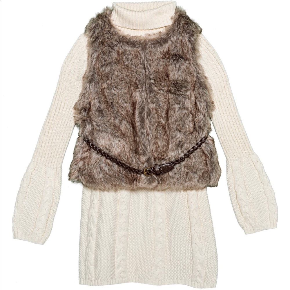 Faux Fur Vest & Cable-knit Dress - Size 5